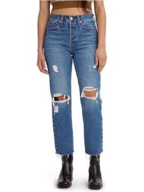 Distressed Levi Strauss High-Rise Straight Jeans